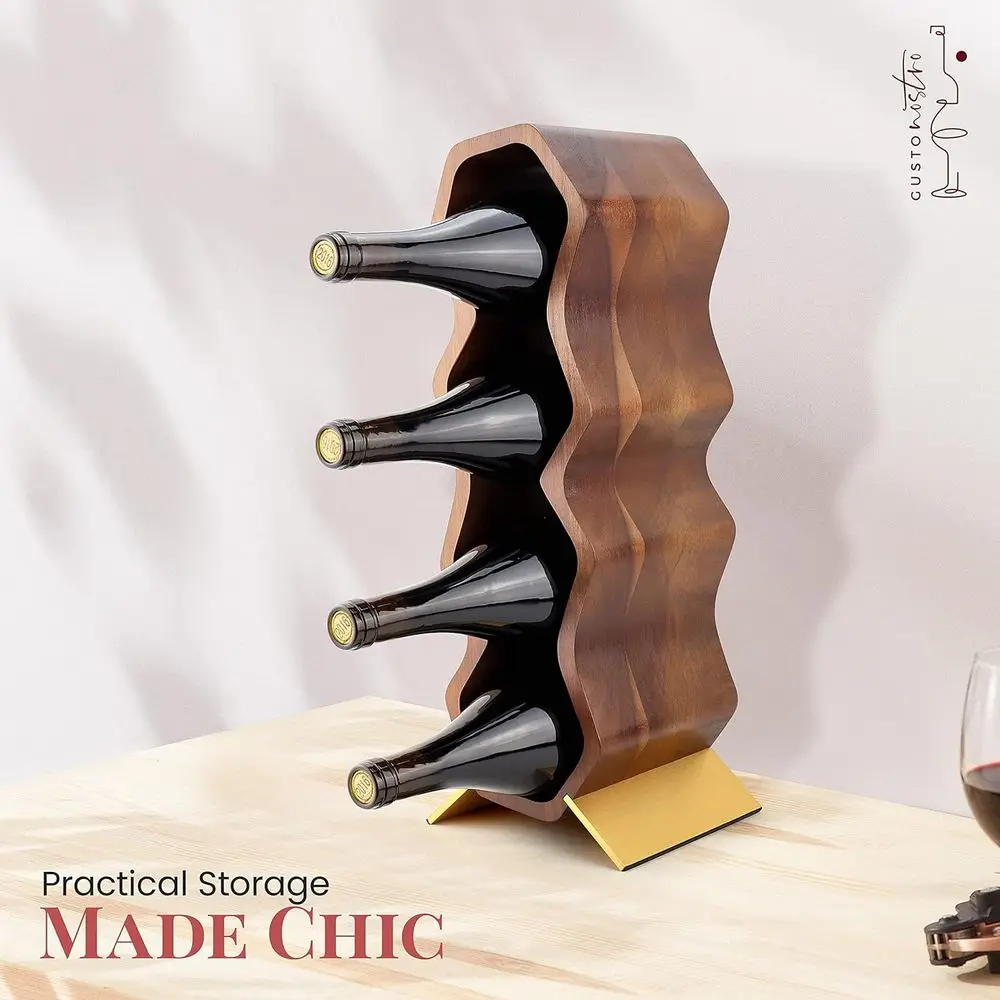 Acacia 2-Tier 7-Bottle Wine Rack for Home Bar, Kitchen, and Cellar Storage