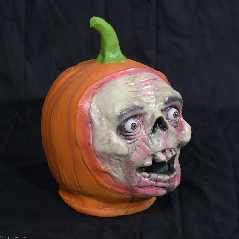 Scary Latex Pumpkin Head Figurine Halloween Horror Decoration Spoof Prop for Home Bar Haunted Mansion Escape Room Party Decor