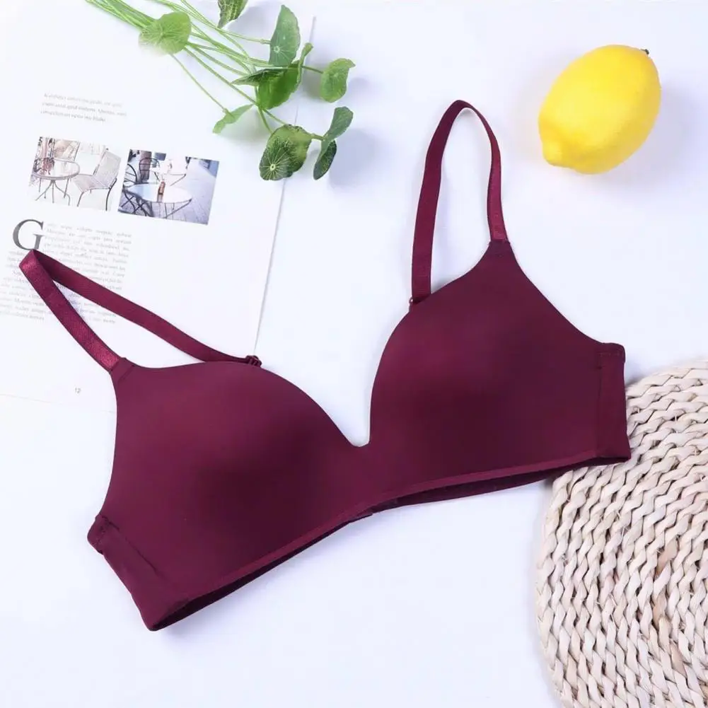 

Women Seamless Thin Underwear Padded Wireless Bra Adjustable Straps Gathered Backless Brassiere