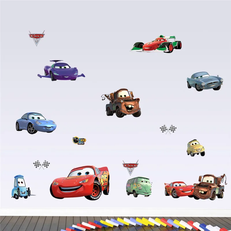 3D Cartoon Cars 2 Wall Stickers For Kid's Room Kindergarten Bedroom Living Room Wall Decoration  Lightning McQueen Stickers