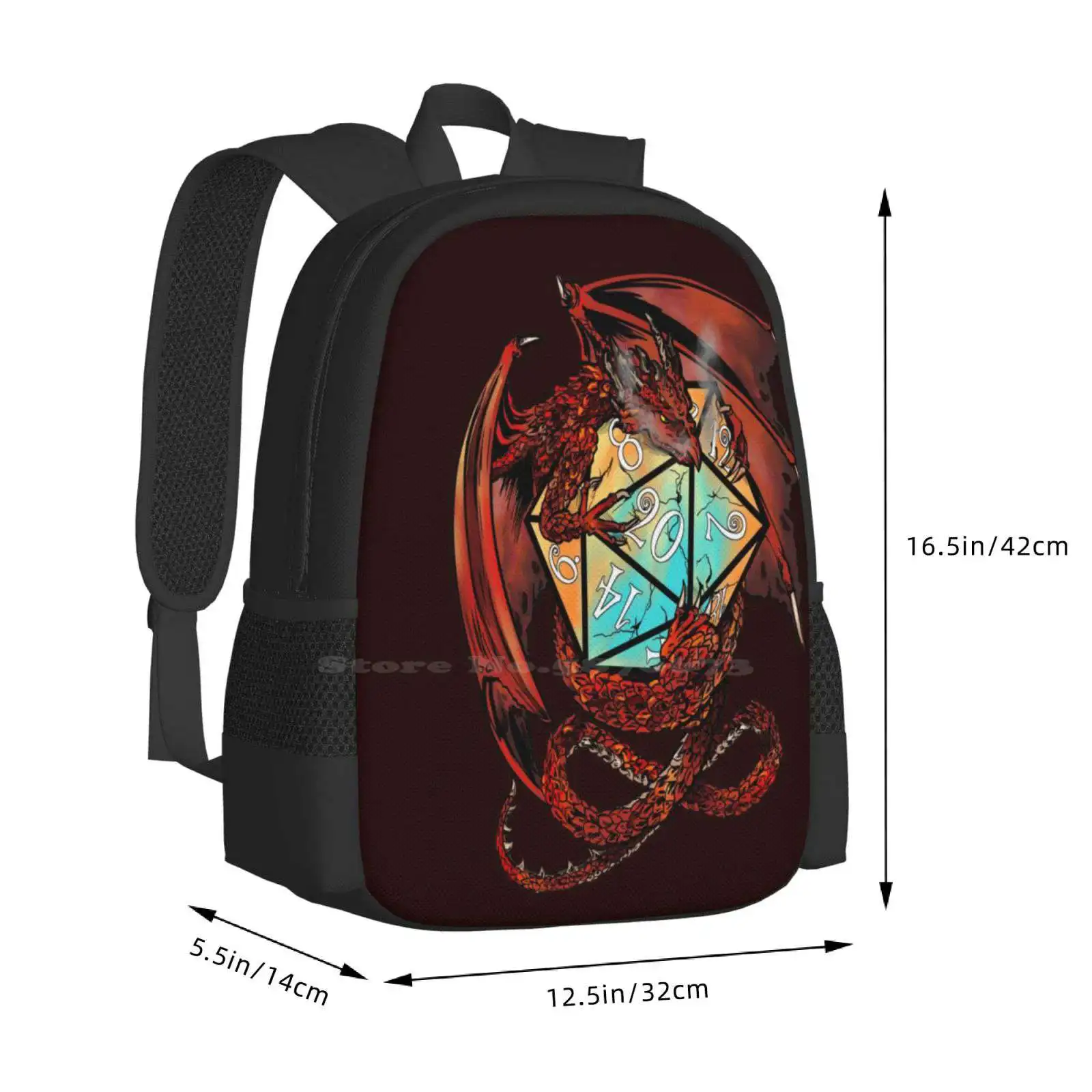 Red Dragon Dice Mochila para Estudante, Escola, Laptop, Travel Bag, D20, Dragons Pathfinder, Role Play Games, Jogos de mesa