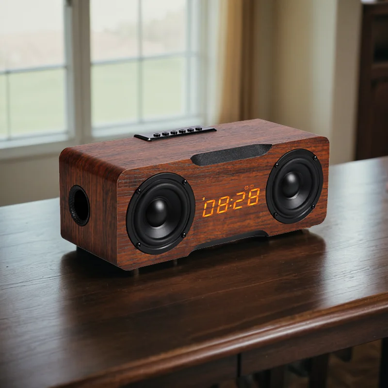 M8C High-power Alarm Clock Wireless Bluetooth Car Horn Wooden Home TV Computer Speakers Heavy Subwoofer Portable Audio Player