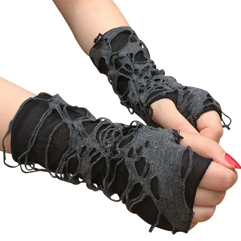 Unisex Gothic Black Gloves Fingerless Long Glove For Women Men Sexy Festival Gloves Mittens Clubwear Dance Cosplay Accessories