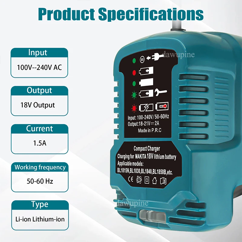 AC 12V/24V 100-240V Replacement for DC18RC Lithium Battery Mini Compact Car Charger for Makita 18V BL1830 BL1860 Li-ion Battery