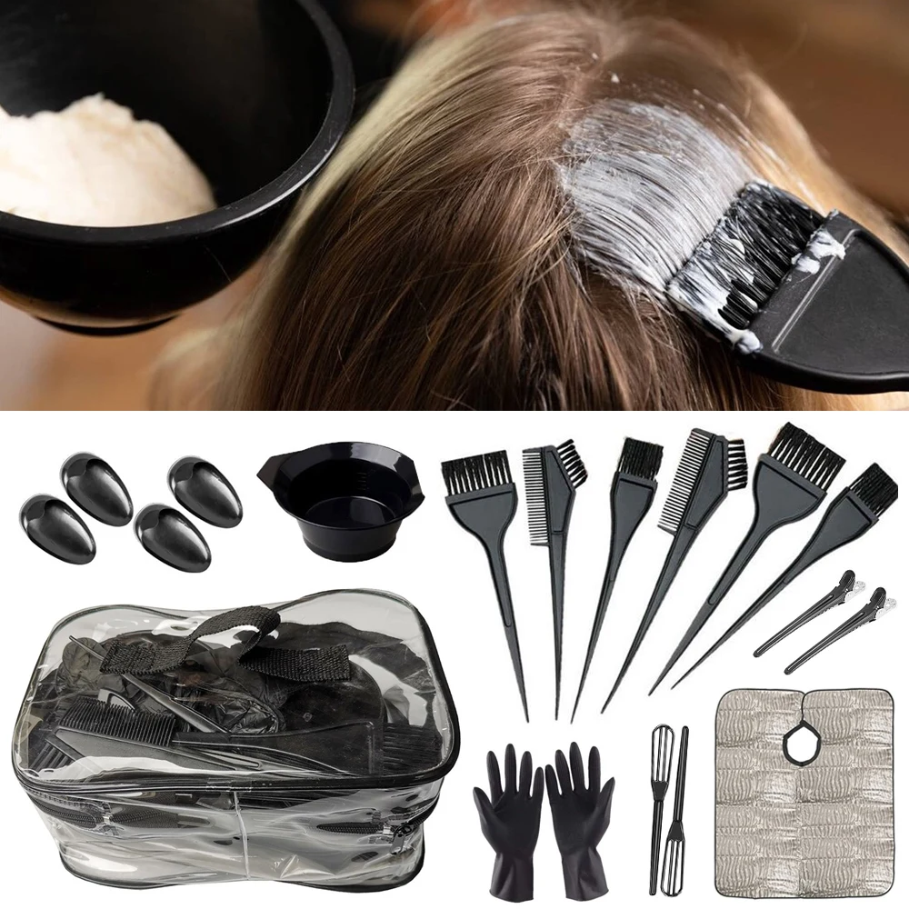 

22Pcs/Pack Hair Dyeing Kit Dyeing Bowl Stirring Brush Ear Cover Gloves Hair Dyeing Brush Hairdressing Shawl Hair Clip Tools