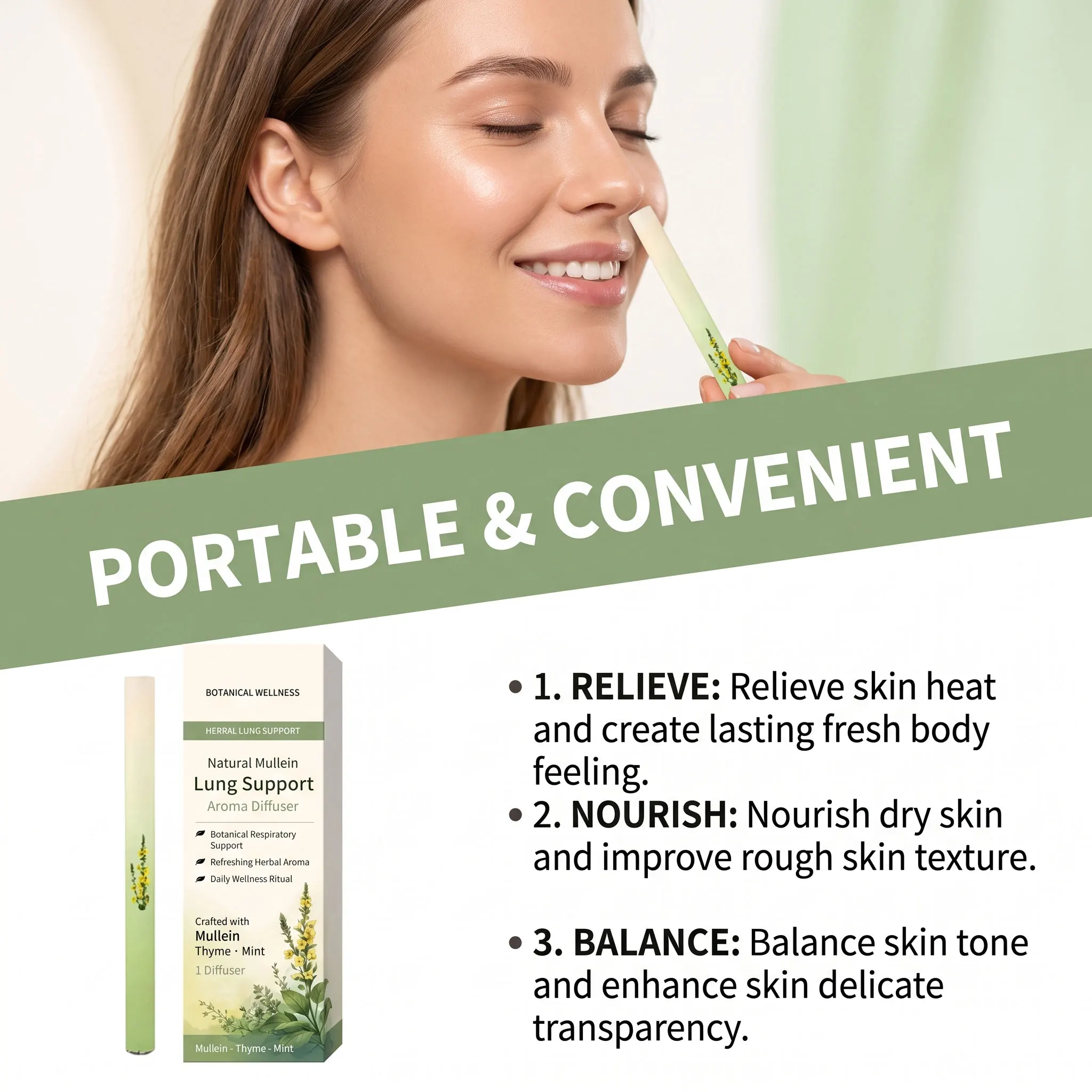 Herbal Essence Diffuser Pen Natural Herbal Aromatherapy Pen Lung Cleansing Clear Breathing Improvement Boost Energy Relax Senses