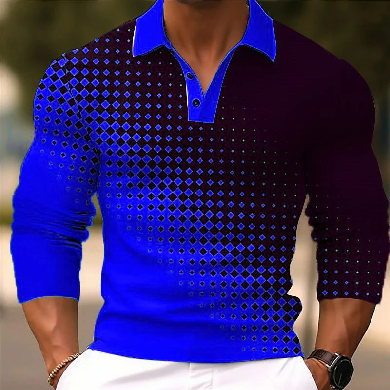 T-shirt polo di tendenza alla moda da uomo con motivo a pois rotondi 6XL T-shirt polo da strada stampata in 3D a maniche lunghe taglie forti