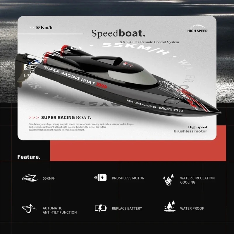 WL912-A RC Boat 2.4Ghz 55KM/H 35KM/H High Speed Racing Watercraft Remote Control Speedboat Model Toys Birthday Gift