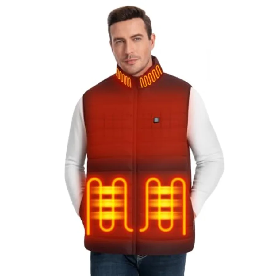 Men's Lightweight Heated Vest 3 Heating Levels 4 Heating Zones Outdoor Recreation Vests with 10000mAh Battery Pack