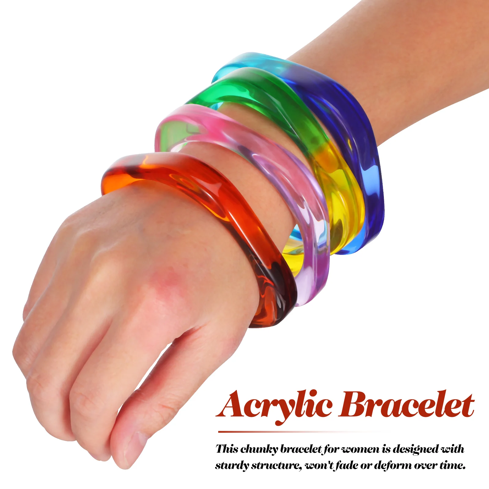 

4Pcs Women's Bangle Bracelets Gradient Acrylic Chunky Wide Bangles Lightweight Non-Deforming Jewelry Set for Daily Wear