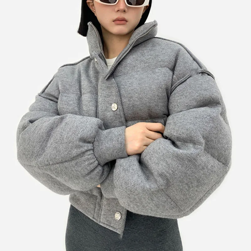 2024 Winter new warm grey cotton padded coat thicken short parkas women puffy warm outwears winter jackets female