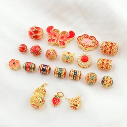 1 Piece New 18K Copper Clad Gold Butterfly Flat Spacer Bead Gourd Bucket Bead Pendant Handmade DIY Red Jewelry Jewelry Material