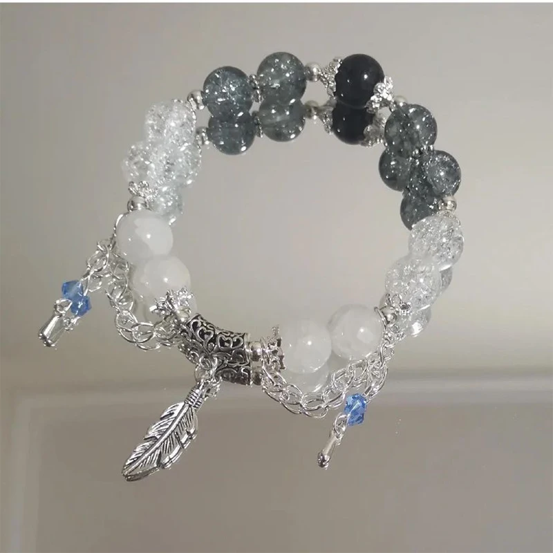 Fashion Chinese Style Feather Butterfly Pendant Beaded Bracelet For Girls Women Light Luxury Jewelry Accessories Gift