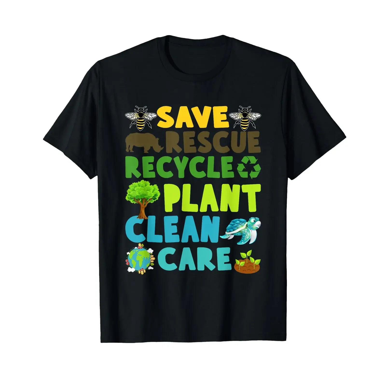 Save Bees Rescue Animals Recycle Plastic Earth Day Planet T Shirt vintage Washed Top For Everyday Wear Comfortable streetwear