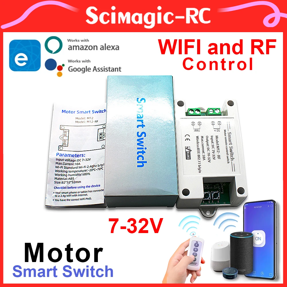 Использование Ewelink WIFI и модуля реле управления 433 RF DC 7-32V 12V 24V Motor Switch Работа с Alexa Google Home