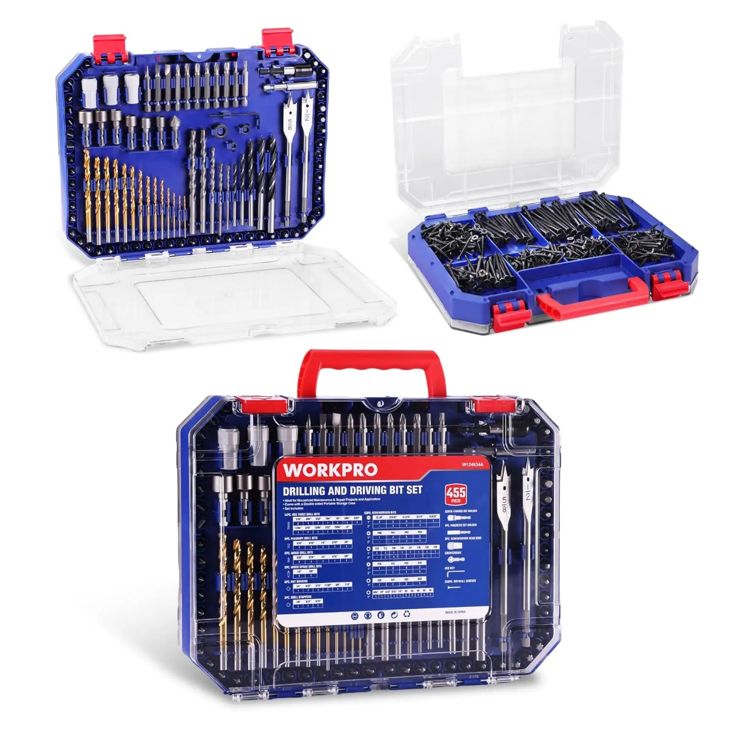 

455-Piece Drill and Screwdriver Bit Set with Titanium Coating, for Wood Metal Concrete Masonry