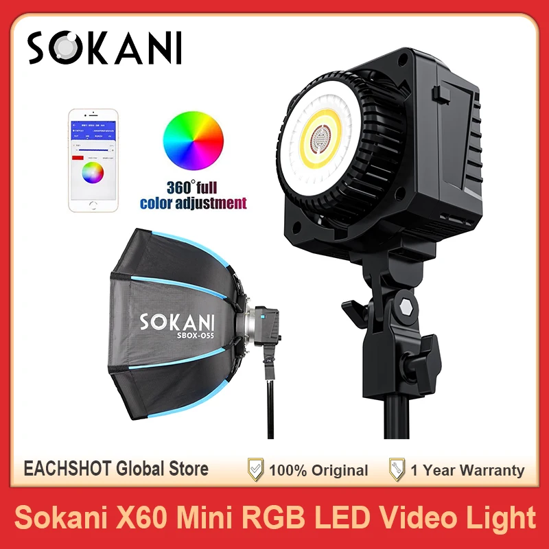 Sokani X60 Mini 60W RGB LED Video Light Bowens Mount Photography Outdoor Shooting APP Control for Youtube Tiktok