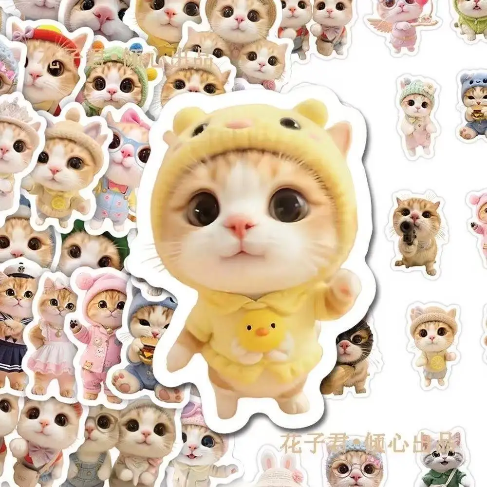 70 Pcs Cute Kitten Cartoon Stickers, Waterproof Funny Cat Decals, Unique Aesthetic Handmade Orange Cat Decorative Stickers
