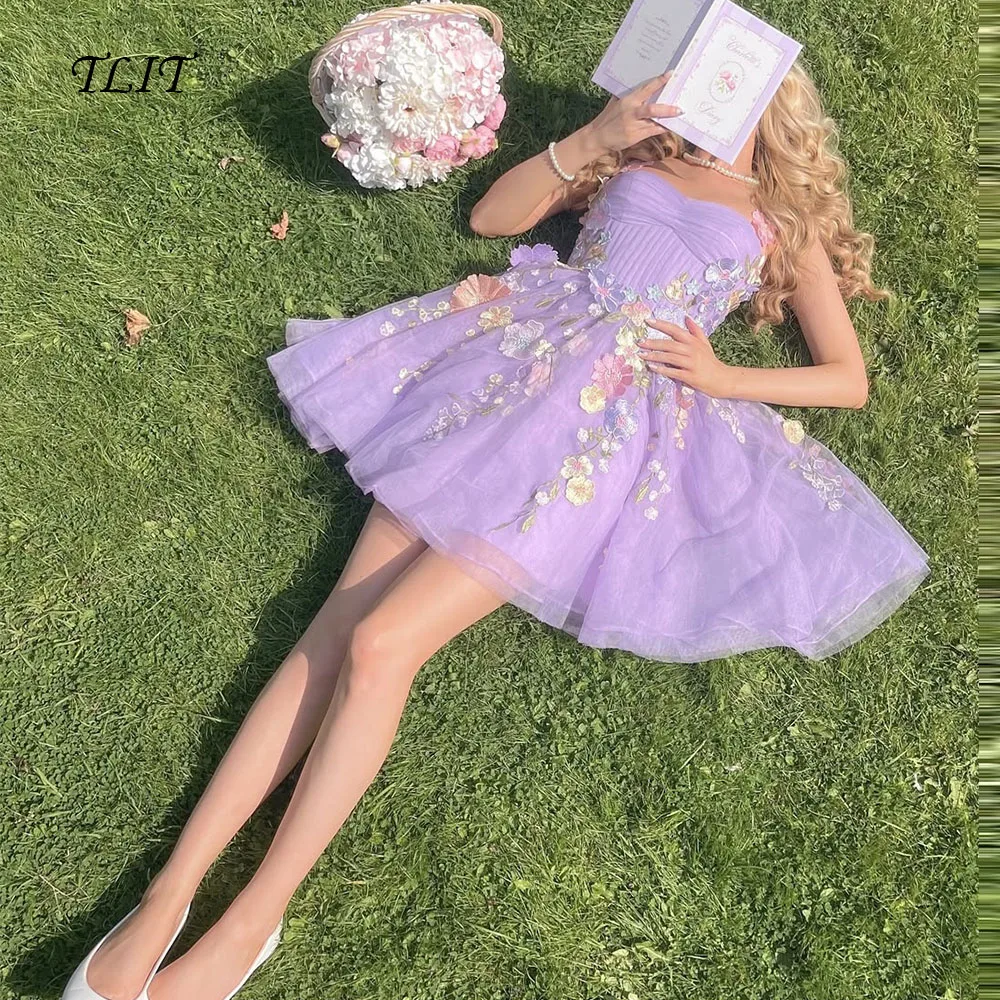 

TLIT Elegant Velet Purple Short Silk Tulle Evening Gown Dress Strapless فساتين قصيرةProm Gown Customized Formal Party