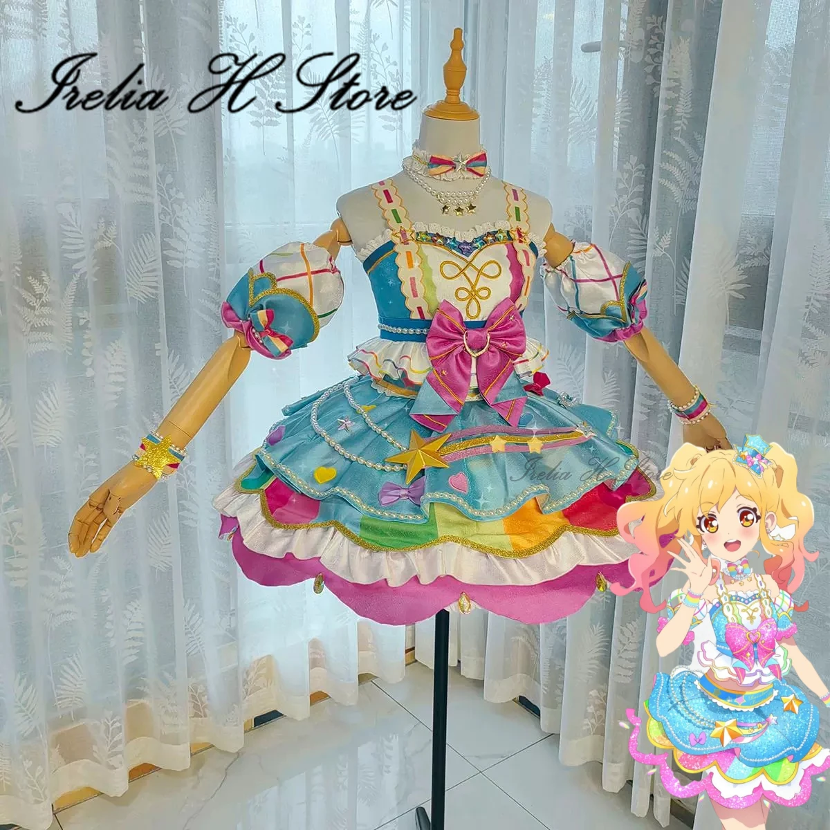 Irelia H Aikatsu Stars! Nijino Yume Cosplay Costume women Rainbow Sky set dress female