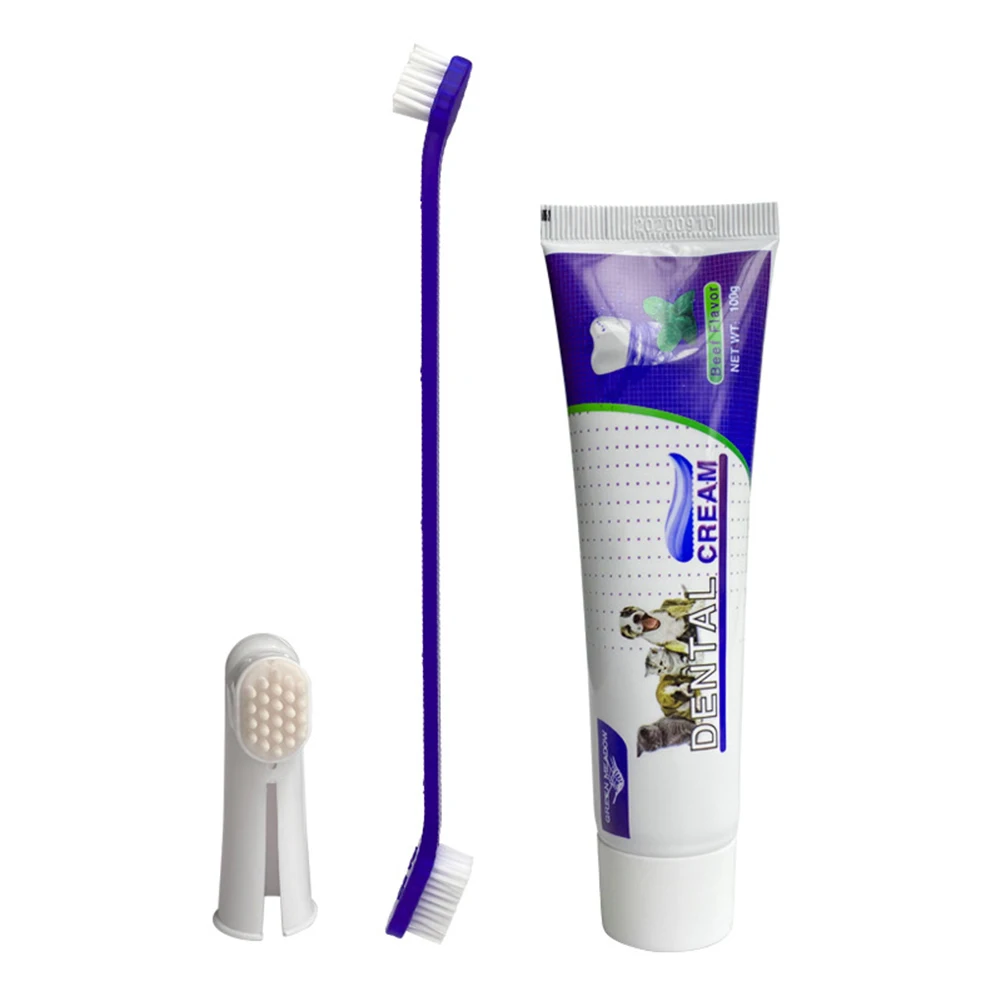 Pets Tartar Control Kit for Dogs Contains Toothpaste Toothbrush and Fingerbrush 4-Piece Dental Care Kit for Pet Teeth Cleaning