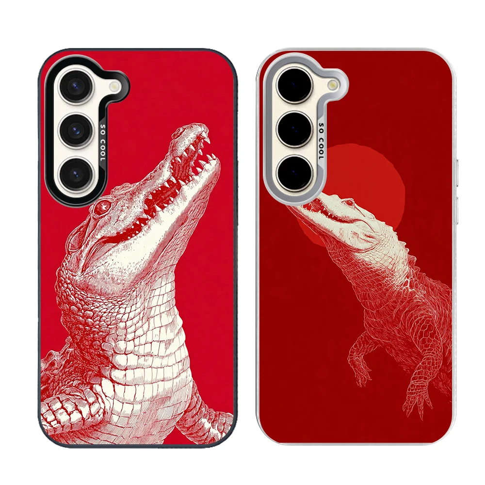Phone Case for Samsung Galaxy S26 S25 S24 S23 S22 S21 S20 FE Ultra Plus Shockproof Grey Silvery Phone Cover Red Crocodile Fundas