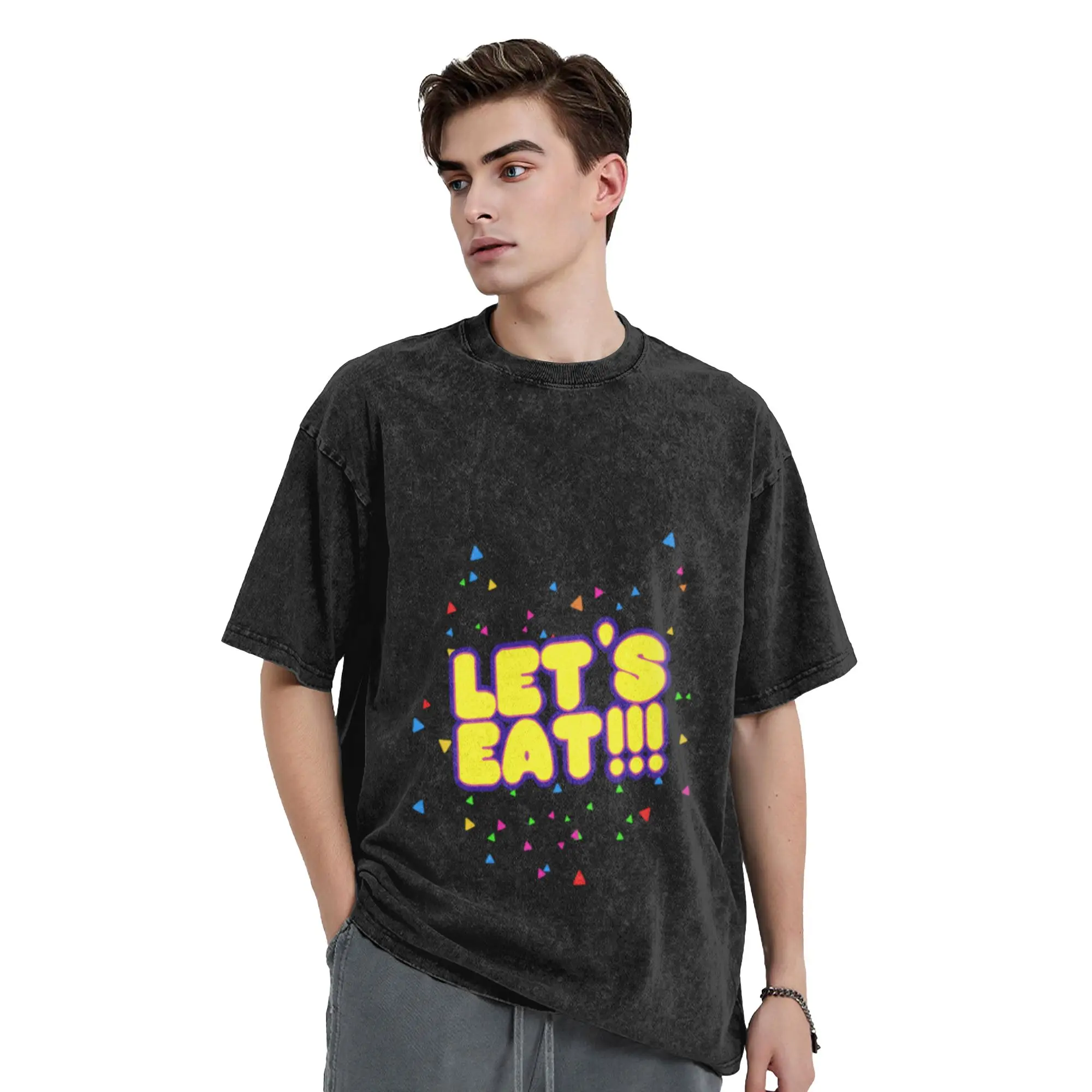 Lets Eat!  Unique Stylish A Washed T Shirt Men's Women's Oversized Cotton Tees Tops