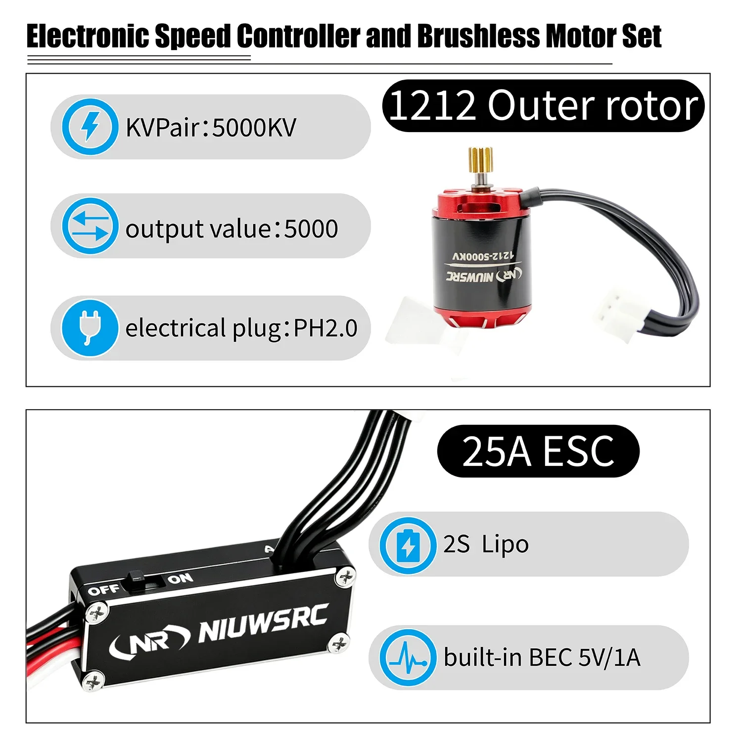 For SCX30 1212 5000KV Outer Rotor Brushless Motor 25A Combo for 1/24 1/30 Axial SCX30 Ford Bronco SCX24 RC Crawler Upgrade
