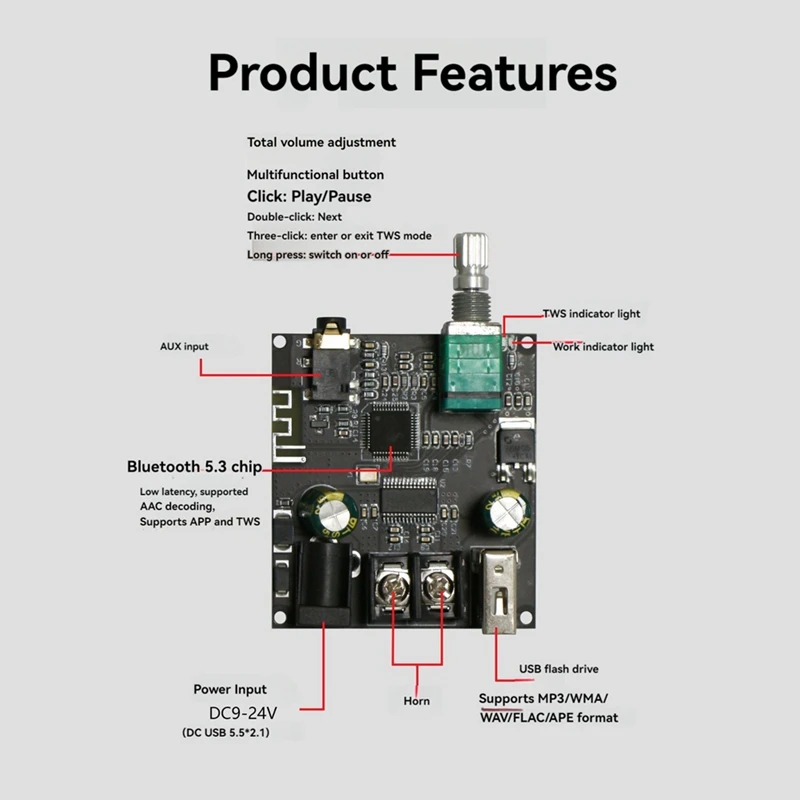 ZK-301B Bluetooth Amplifier Board Single Sound 30W Bluetooth Audio Power Amplifier Module Home Video Accessories