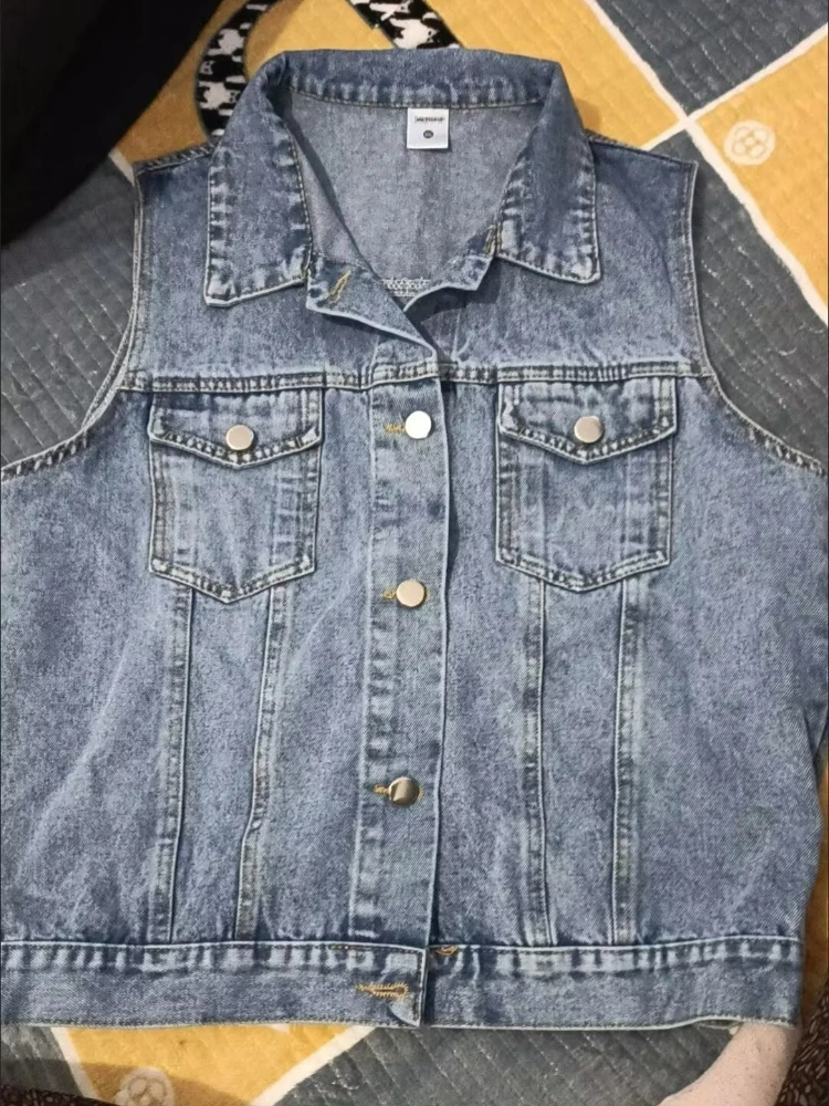 

Весенне-осенний джинсовый жилет, женская одежда, новинка 2025 года, винтажный джинсовый жилет без рукавов с дырками, короткая куртка, женская верхняя одежда