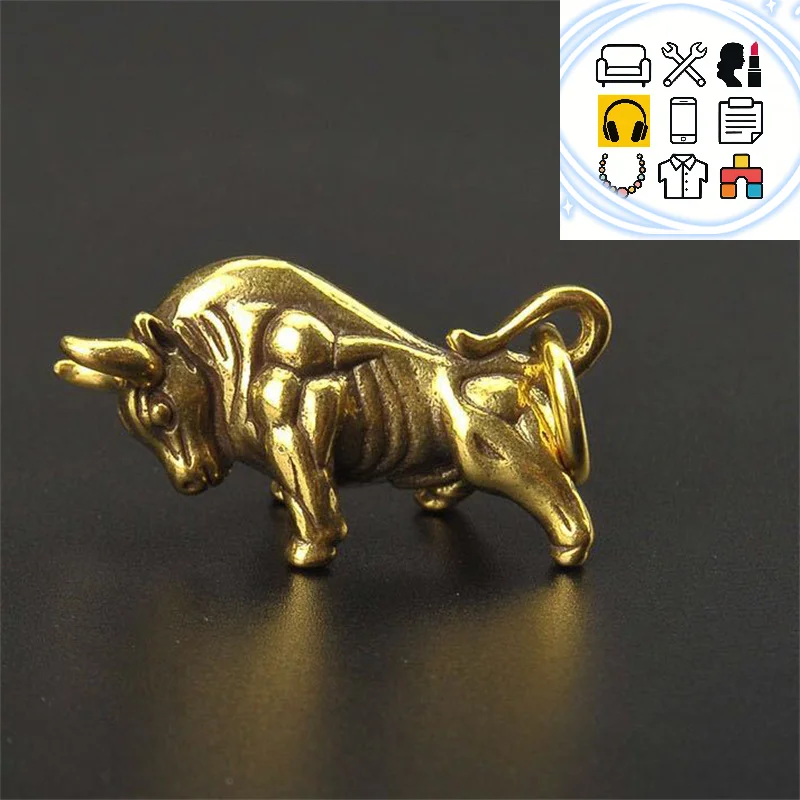 Mini Retro Brass Wall Street Bull Statue Sculpture Hand Toy Gift Keychain Ornament Home Office Desk Decorative Ornament