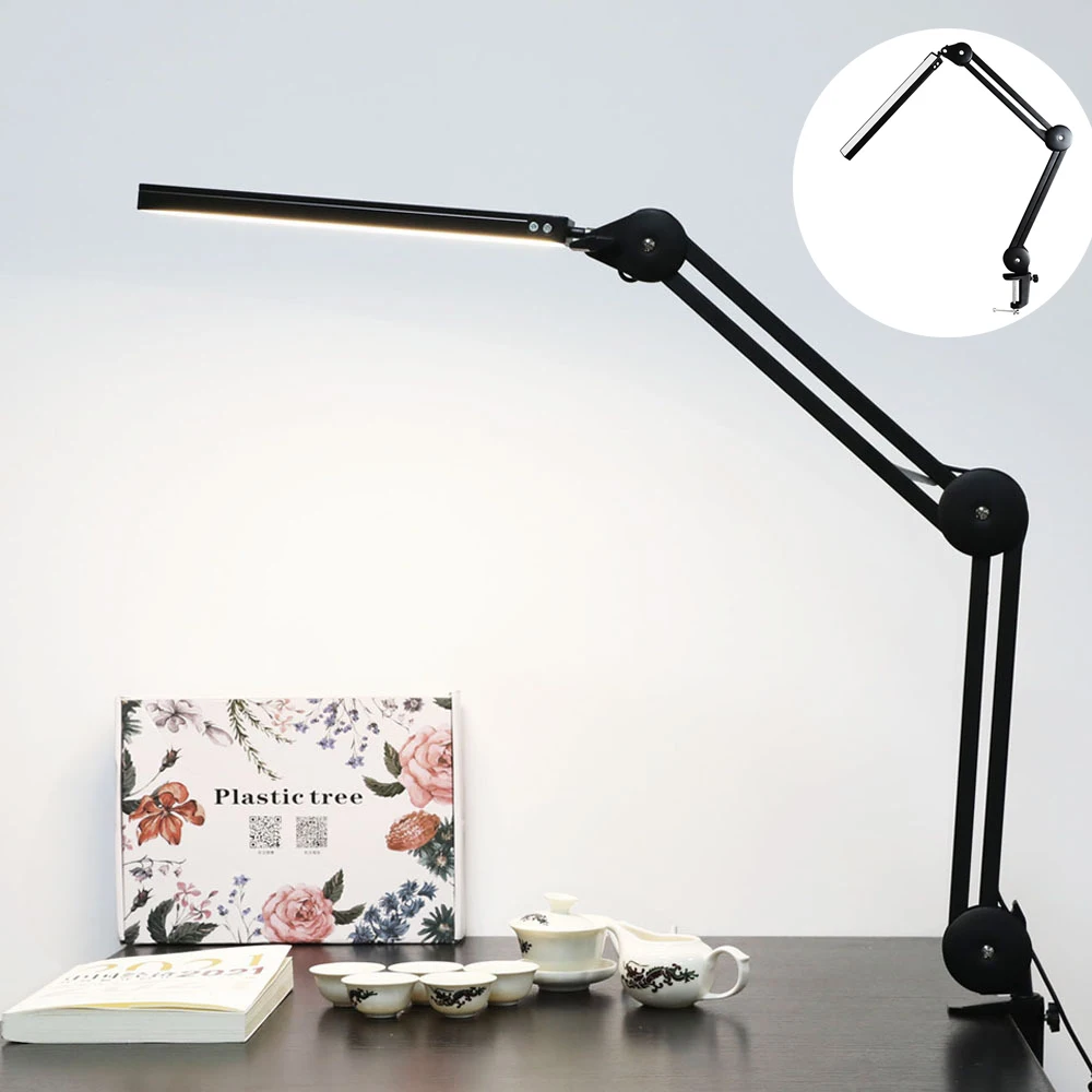 

Reading Desk Lamp with LED Lights 10W Indoor Light Table Clamp Folding Metal Light for Office/Study/Working Clip on Light Clamp