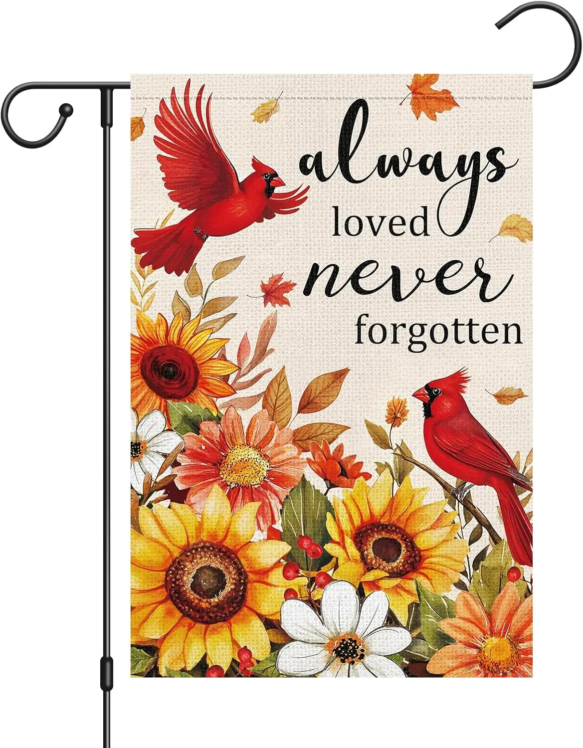 Always Loved Never Forgotten Memorial Garden Flag 12x18 Inch Double Sided, Fall Thanksgiving Cardinal Sunflower Cemetery Yar PPZ