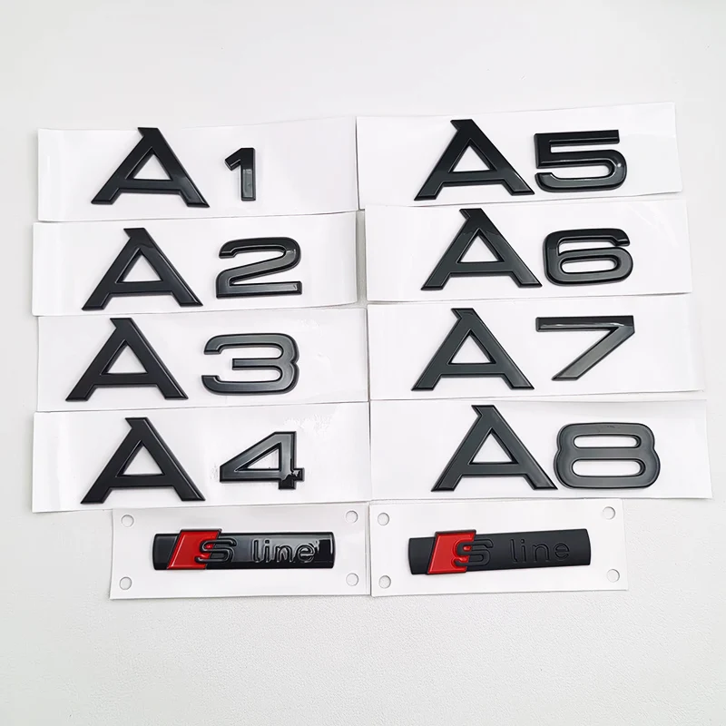 3D ABS Black S Line A1 A2 A3 A4 A5 A6 A7 A8 Logo Emblem Auto Badge Trunk Decal For Audi Sline Car Fender Sticker Accessories