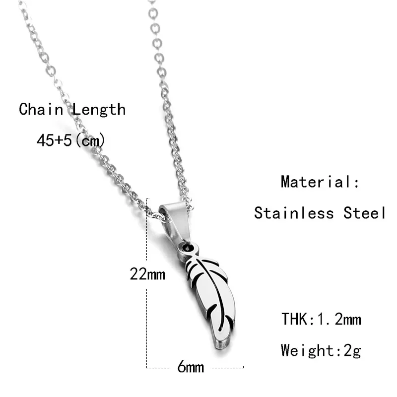 Stainless Steel Vintage Feather Pendant Necklaces for Women Men Silver Color Jewelry Accessories Gifts