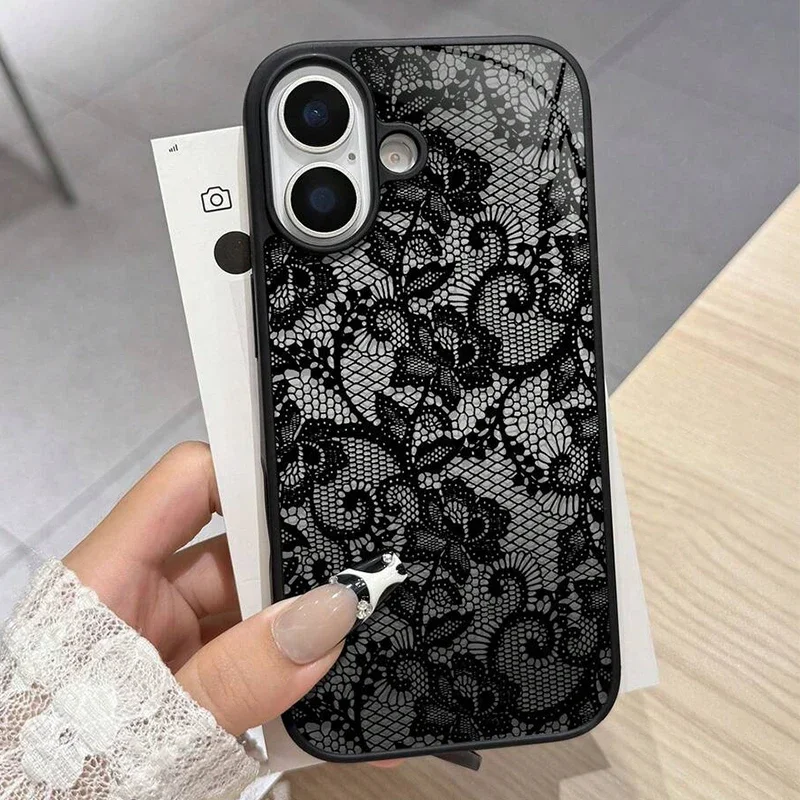 Etui na iPhone 18 17 16 15 14 13 12 11 Pro Max Plus, silikonowe etui z wyrafinowanym wzorem koronki, miękkie etui na iPhone Air 16E XS X XR. — 2
