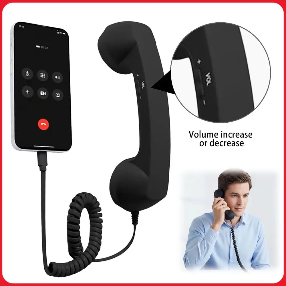 

Retro Phone Handset Type-C Landline Handle Receiver Ergonomics Portable Vintage Phone Headset for Cell Mobile Video Conferences