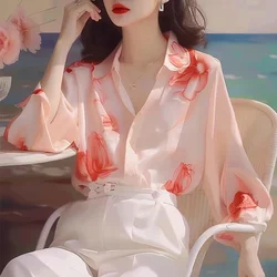 Chiffon Women's Shirts Spring/summer Vintage Blouses Loose Long Sleeves Women Tops Prints Fashion Clothing