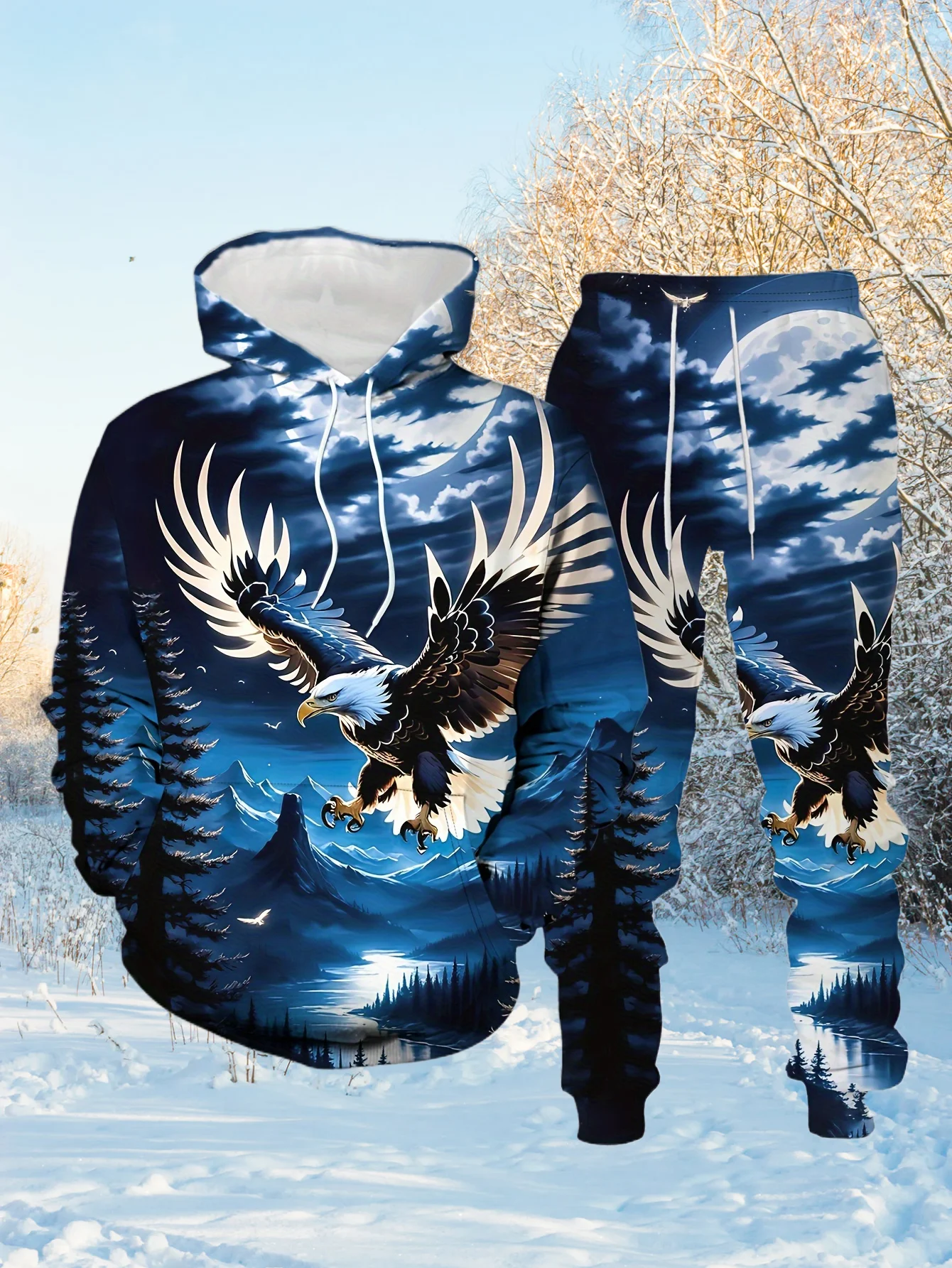 

25/26 Latest Hot Hoodie Set with Animal Eagle Element 3D Printing Spring and Autumn Leisure Sports Style Hoodie Pants Set