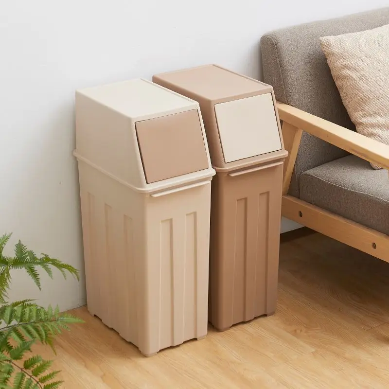 2 Pack Plastic Waste Bins With Swing Lid, Narrow Slim Trash Cans For Bathroom Bedroom Living Room Kitchen, Freestanding Garbage