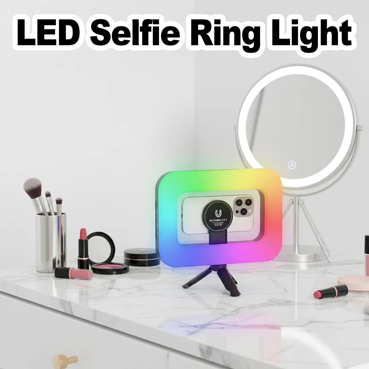 

Портативная магнитная RGB LED лампа-кольцо с зарядкой, держателем для телефона, для видеоблогинга, фотосъемки, USB, для ПК и Mac