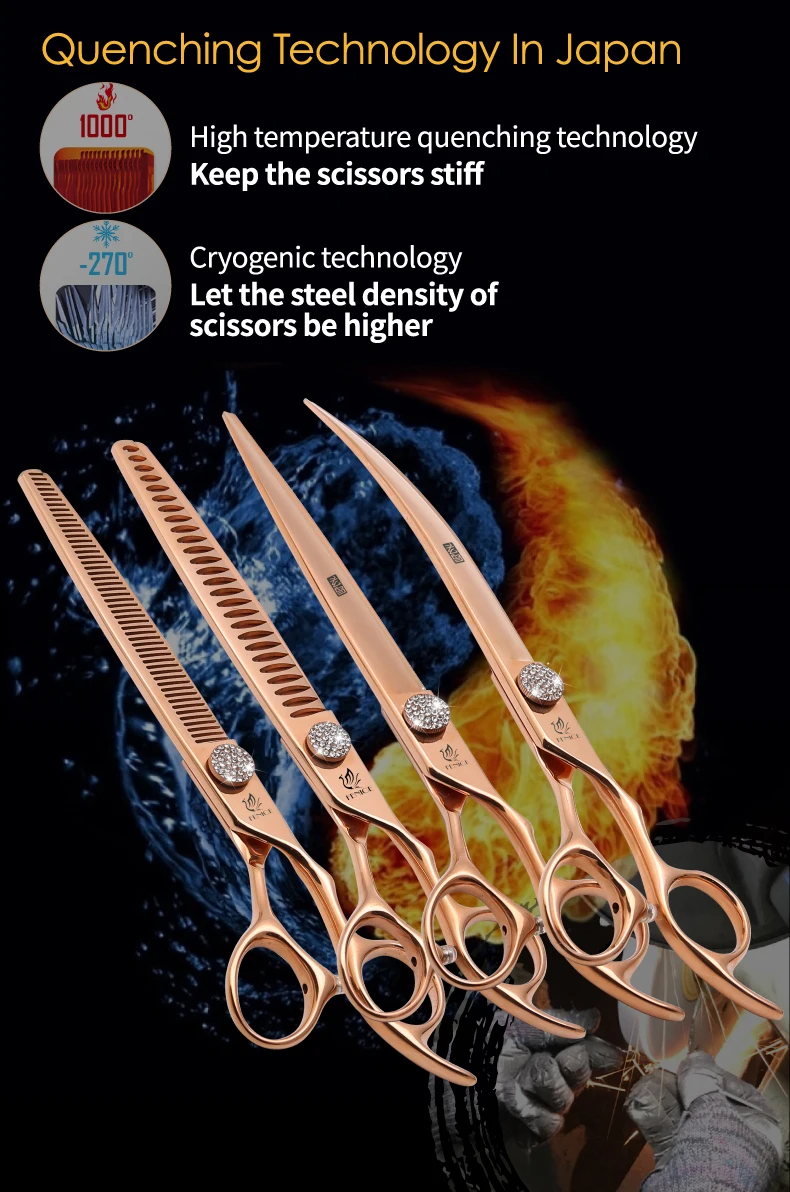 Fenice JP440C Tierpflege-Scherenset 7/7,5/8 Zoll Gerade Gebogene Effilierscheren für Hundefriseure – Detail 7