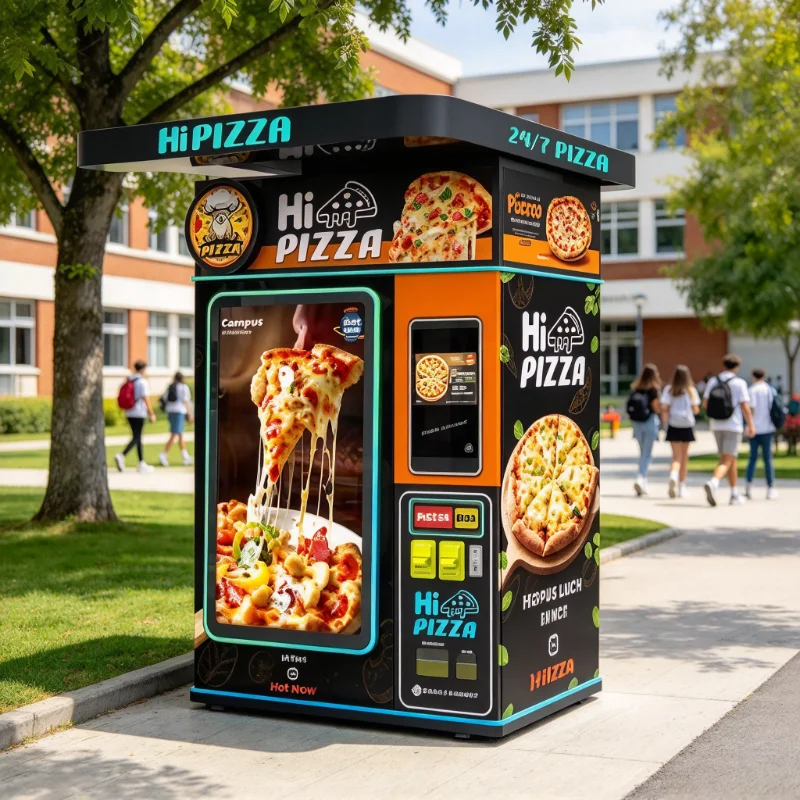 24 7 Unmanned Pizza Vending Machine Fully Automatic Stainless Steel Cloud Remote Management Multi Payment