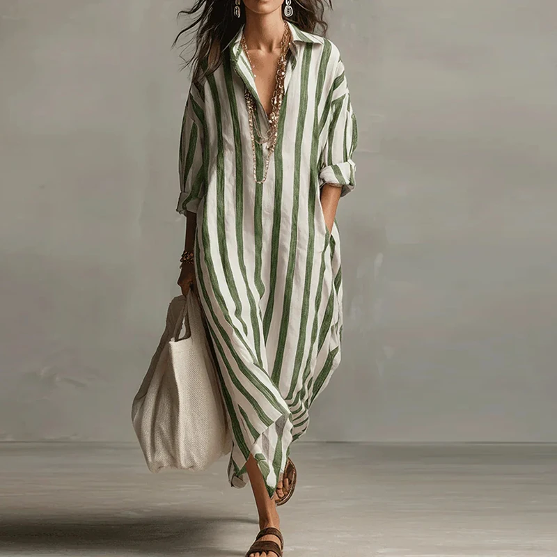 Vintage Printed Maxi Dresses For Women Casual Striped Printed Loose Beach Holiday Long Dresses For Women Party Dress Boho - Image 5