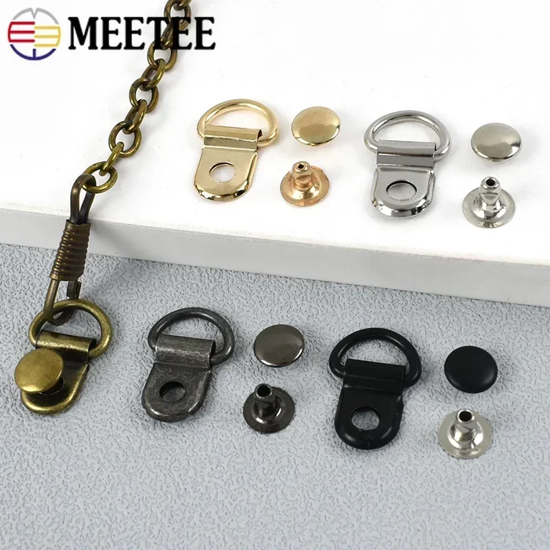 10/20/50Sets 9*14mm Metal D Ring Buckle Hiking Climbing Boots Connector Clasp Bag Strap Shoes Carabiner Installation Nails Craft