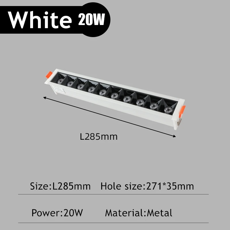Nieuwe LED lijn Downlight Verzonken Rechthoek Grille Plafondlamp 10W 20W 30W AC85 ~ 265V LED Spot Light Voor Thuis Winkel Decor Living