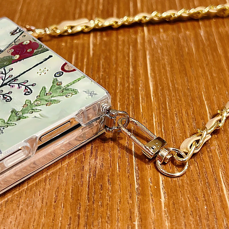 حافظة معدنية بحبل لهاتف سامسونج جالاكسي Z Flip7 Flip6 Flip5 Flip4 Flip 7 FE 6 5 4 3 5G نمط شجرة عيد الميلاد غطاء هاتف من البولي يوريثان