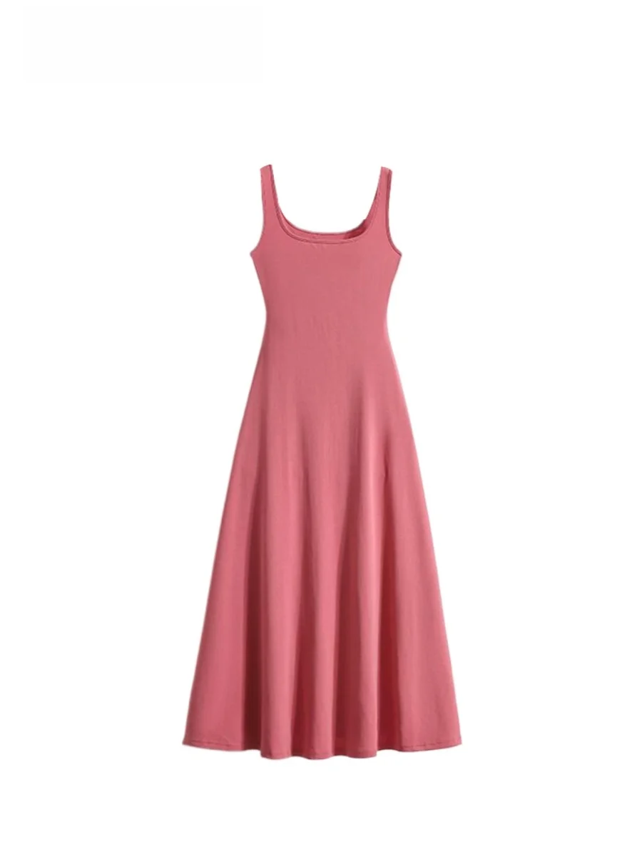 Summer Large Size Women's Dress CaraCLUB Strap Long Dress Slimming Waistline Beach Vacation Style High Waist Cotton Gown
