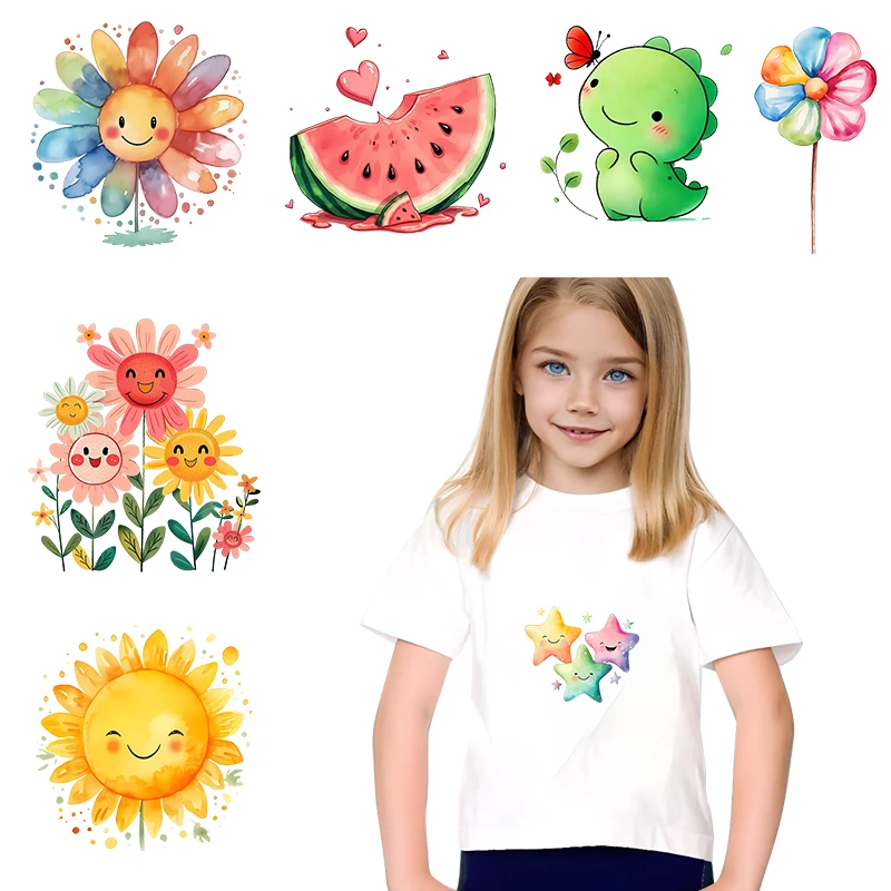 15cm cartoon sunflower color heat transfer sticker Iron On children's T-shirt bag DIY decorative pattern washable
