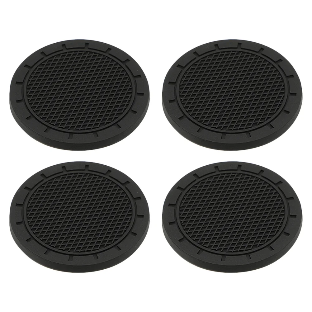 

4pcs Car Cup Mat Pvc Coasters For Drinks Heat Insulation Non-Slip Auto Cup Holder Pad Black Simple Design Home Textile